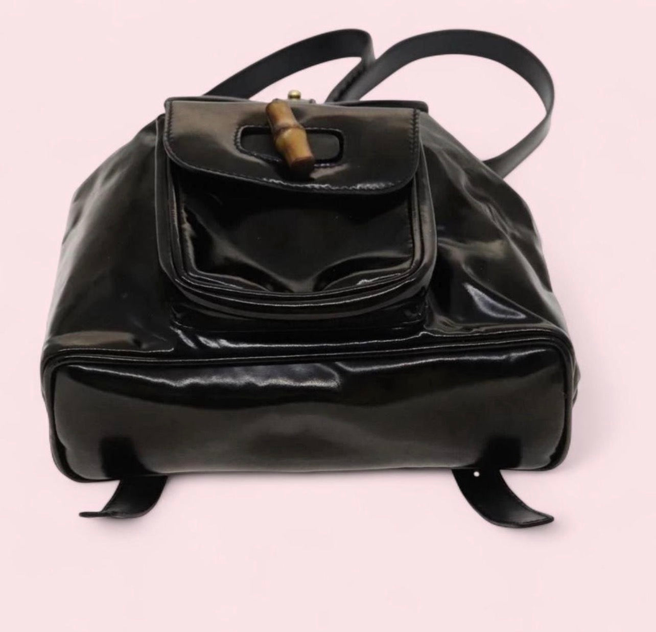 Vintage (authentic) GUCCI black enamel backpack with bamboo handles