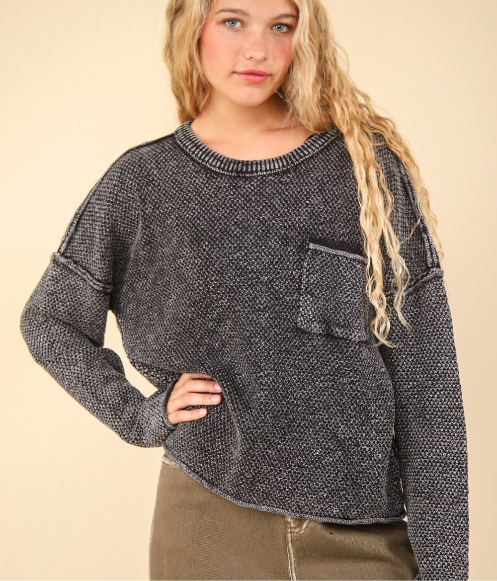 VERY J Mineral Washed Exposed Seam Sweater