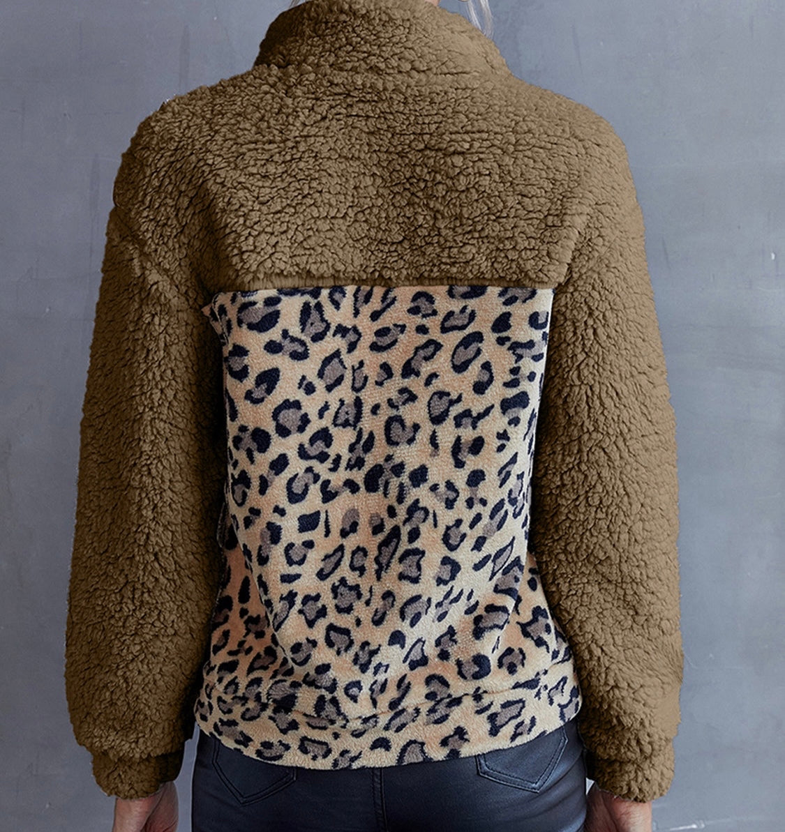 Leopard Quarter-Snap Teddy Sweatshirt