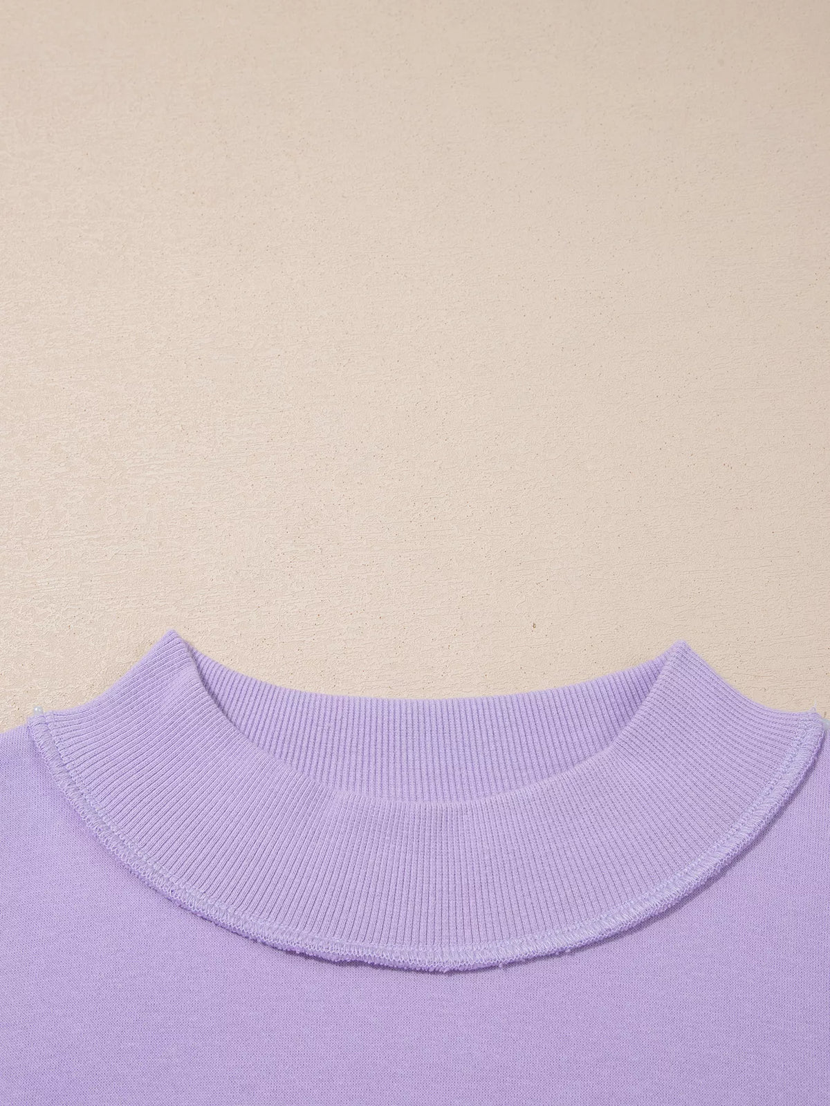 Lavender ribbed mock neck collar detail