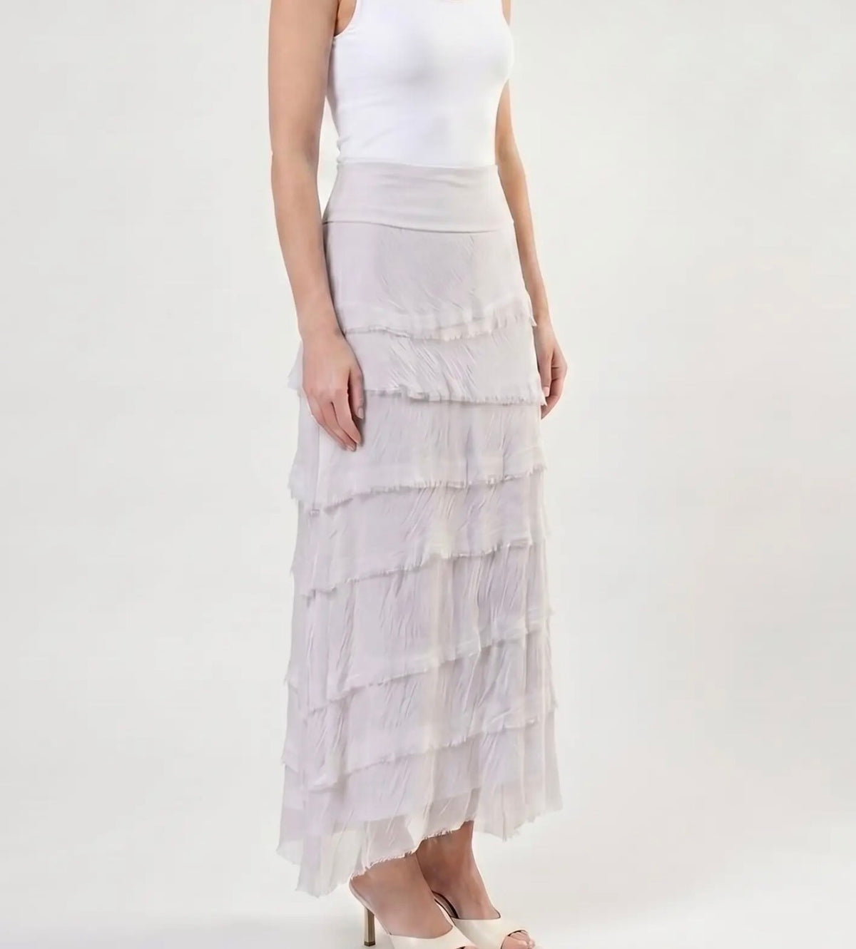 Italian Silk Ruffle Skirt (Pearl)