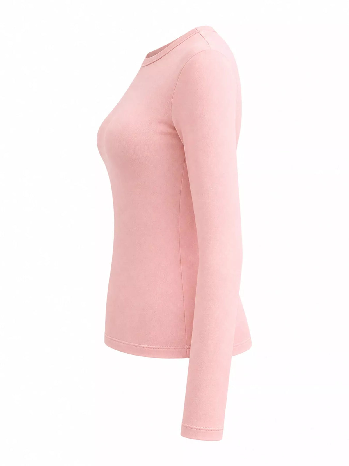 Plus-size slim-fit long-sleeve crew-neck T-shirt in light pink, side view
