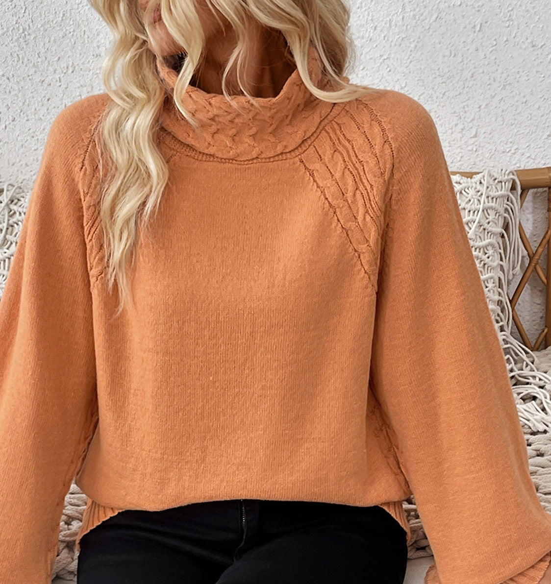 Cable-Knit Turtleneck Long Sleeve Sweater