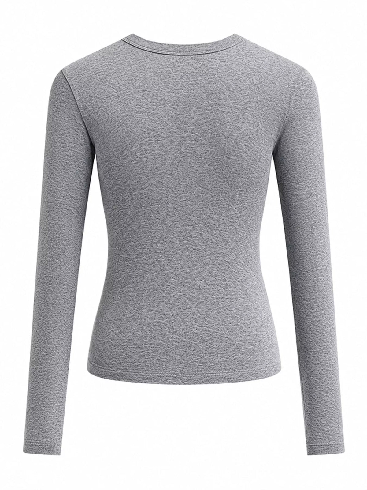 Dark heather gray long-sleeve crew neck T-shirt, slim fit, back view
