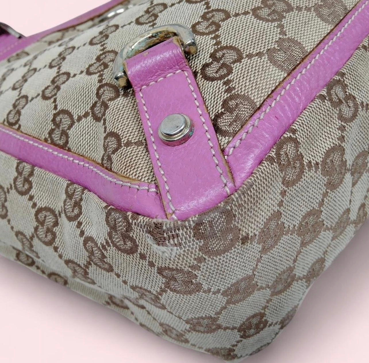 Pink Gucci Tote Bag w/ Brown Canvas