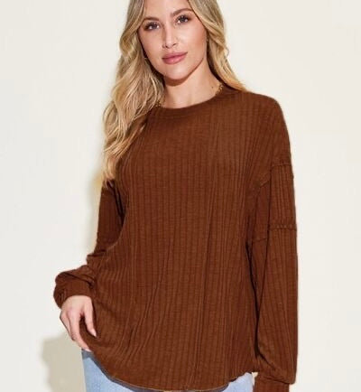 Basic Bae Full Size Ribbed Round Neck Long Sleeve T-Shirt