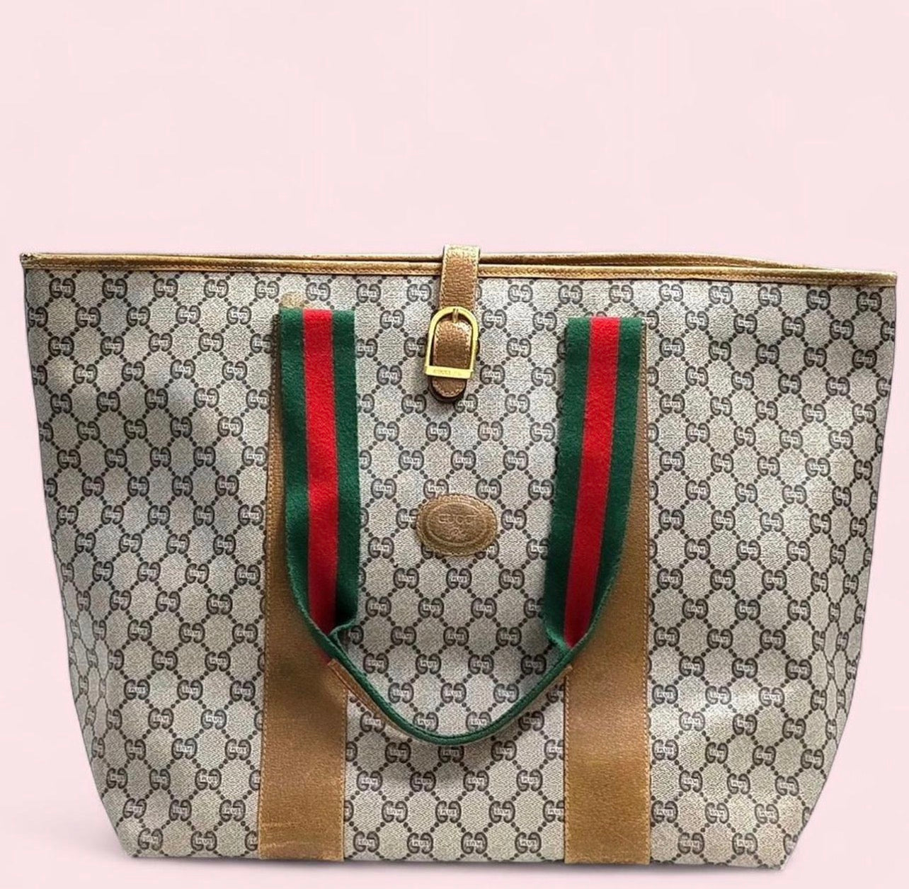 Vintage (19070's/80's) GUCCI PLUS Tote Bag Sherry Line Brown PVC