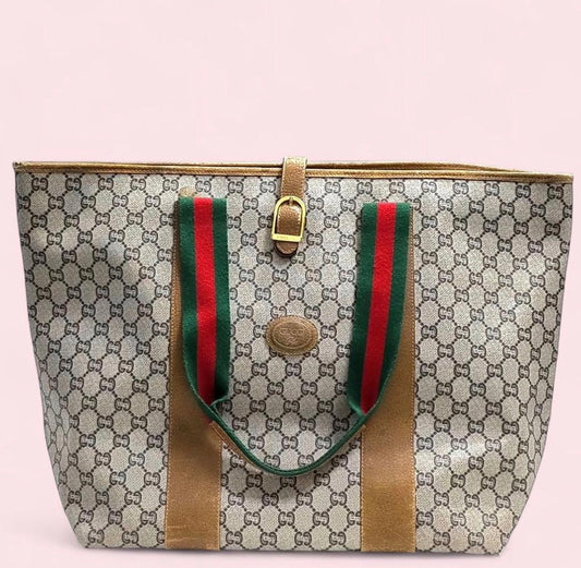 Vintage (19070's/80's) GUCCI PLUS Tote Bag Sherry Line Brown PVC