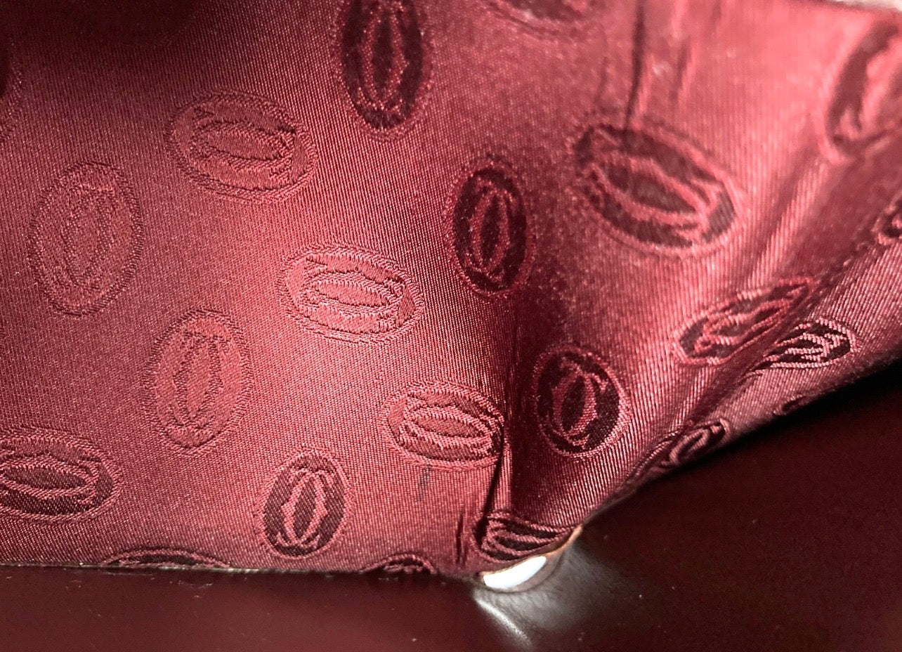 Cartier Vintage Must CC Emblem Leather Wallet Trifold Clasp France Burgundy Red