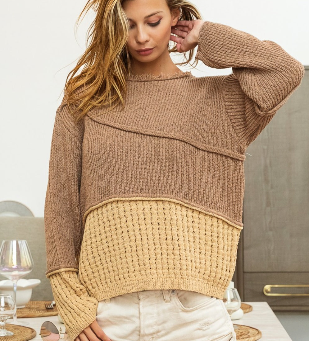 BiBi Texture Detail Contrast Drop Shoulder Sweater