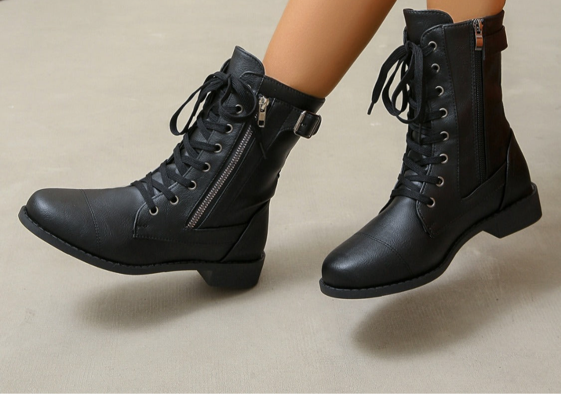 PU Leather Lace-Up Boots