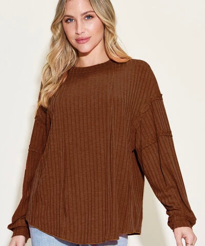 Basic Bae Full Size Ribbed Round Neck Long Sleeve T-Shirt