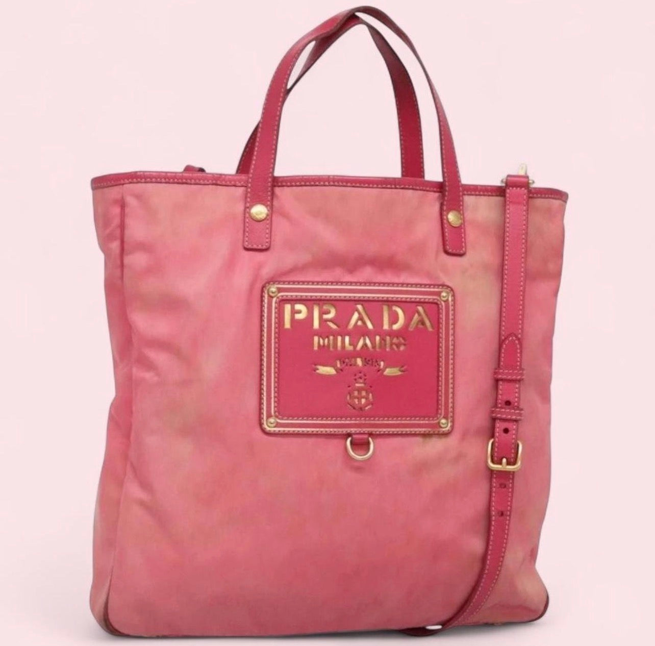 Authentic PRADA Tote Bag Nylon 2way Pink Gold