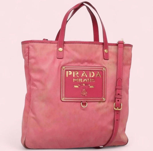 Authentic PRADA Tote Bag Nylon 2way Pink Gold