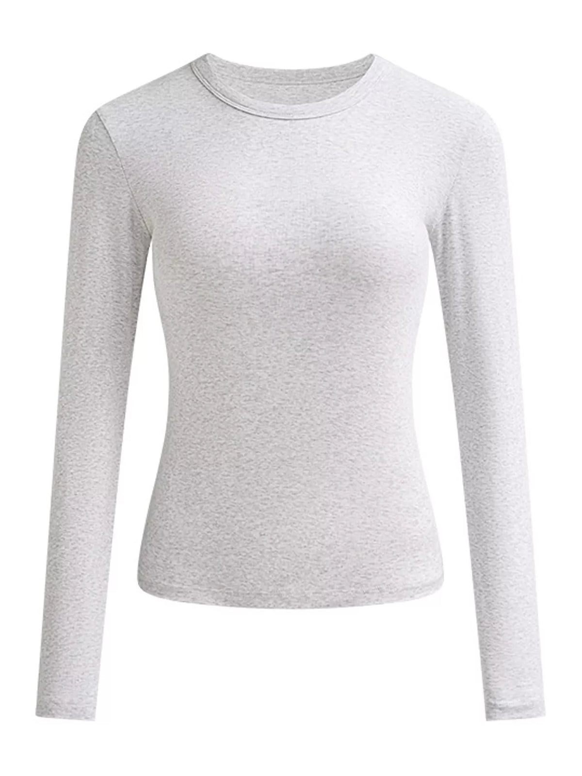 Heather gray long-sleeve crew neck T-shirt, slim fit, front view