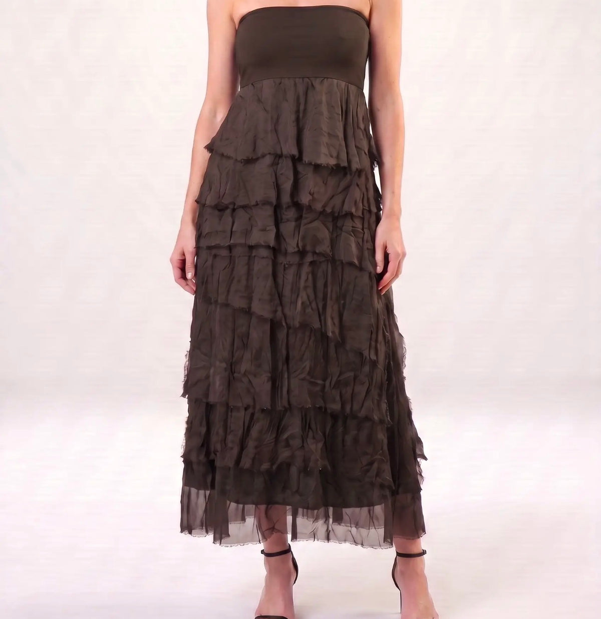 Italian Silk Ruffle Skirt (Espresso)