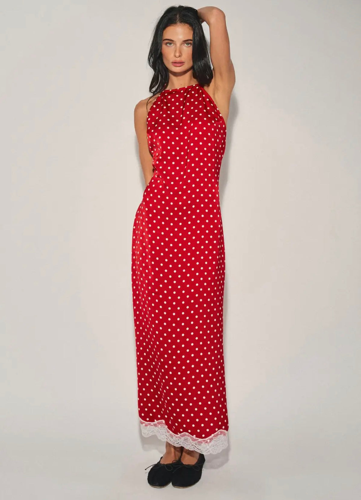 Woven Polka Dot Lace-Trimed
Maxi