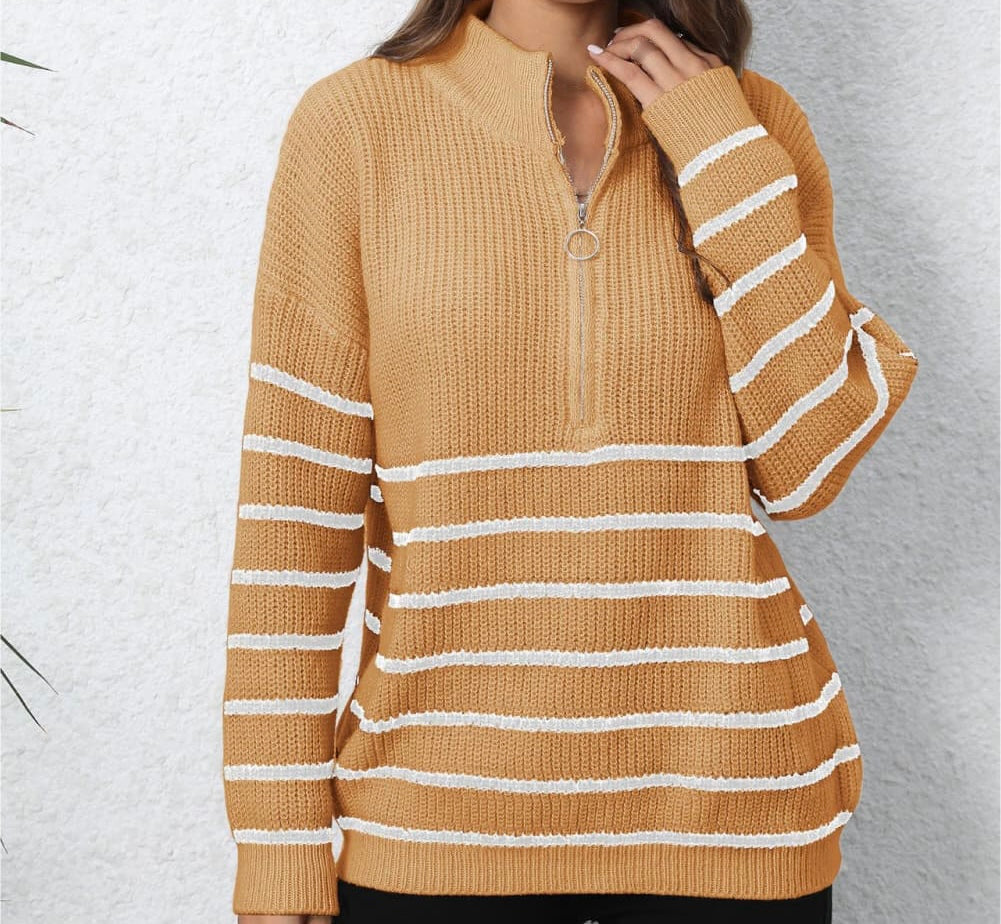 Mock Neck Long Sleeve Zip-Up Sweater