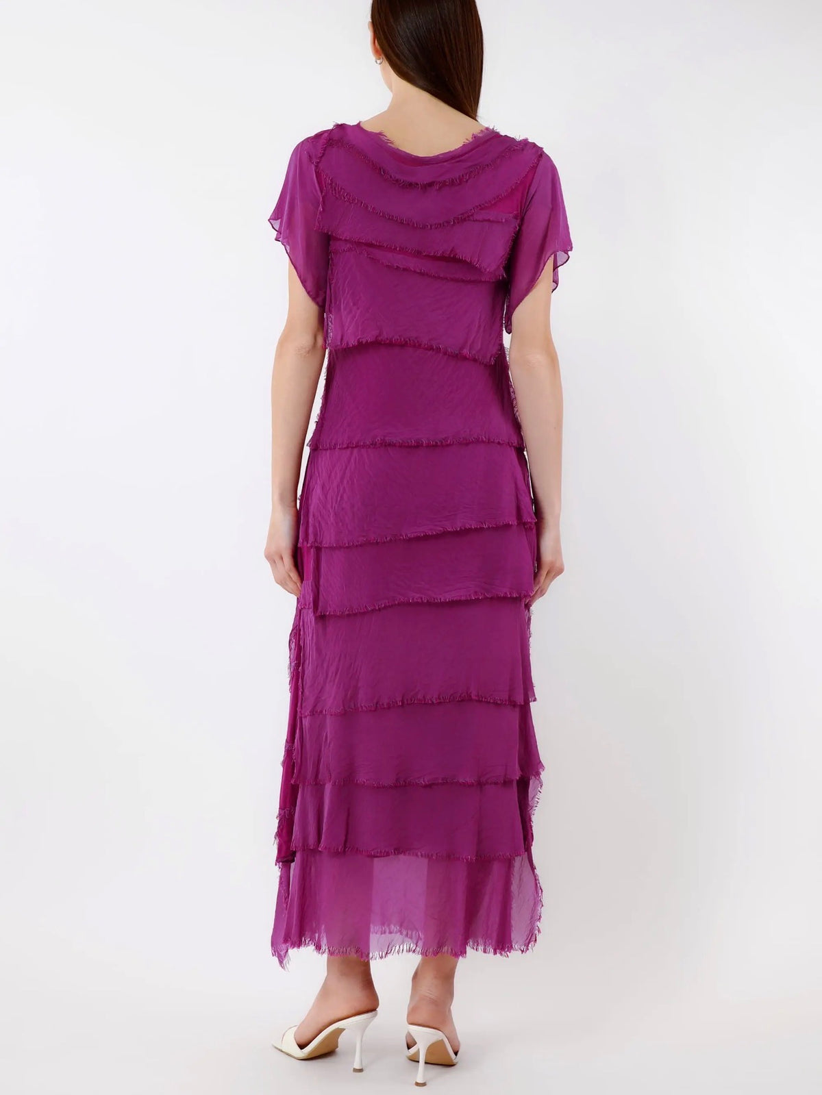Italian Silk Miriam Short Sleeve Ruffle Dress (orchid)