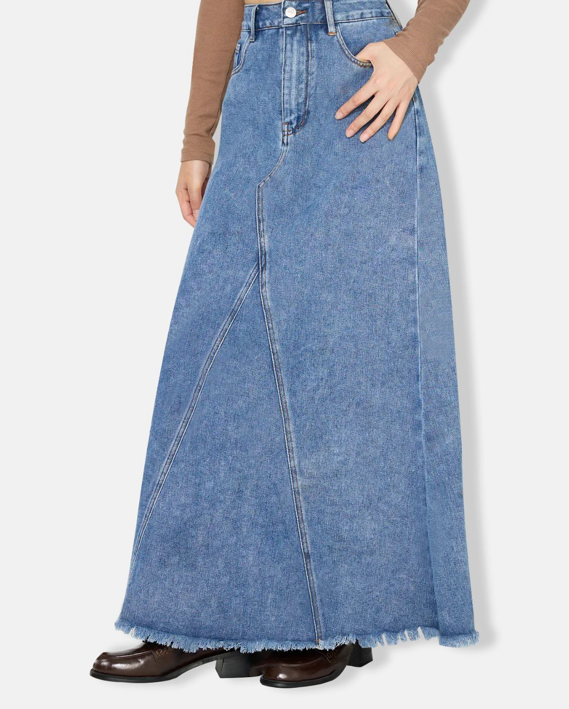 Raw Hem Maxi Denim Skirt