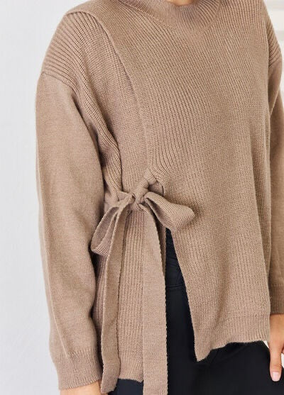 Slit Tied Dropped Shoulder Sweater