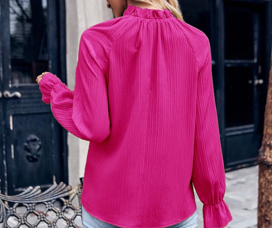 Mock Neck Flounce Sleeve Blouse