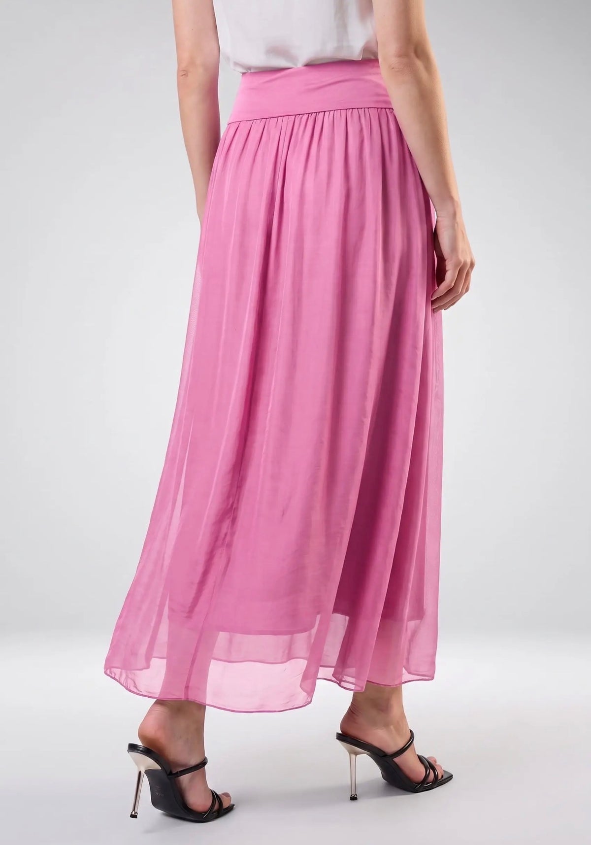 Italian Silk Foldover Waist Skirt (Pink)