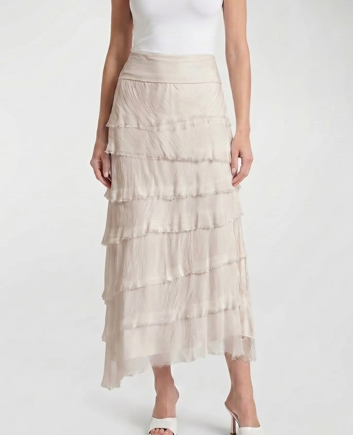 Italian Silk Ruffle Skirt (Beige)