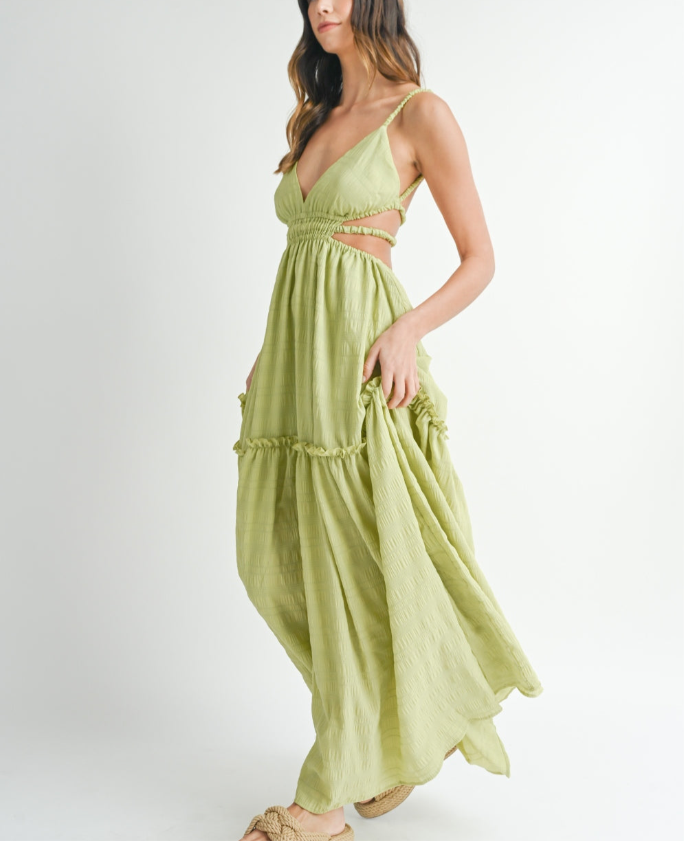 MABLE Cutout Waist Backless Maxi Dress