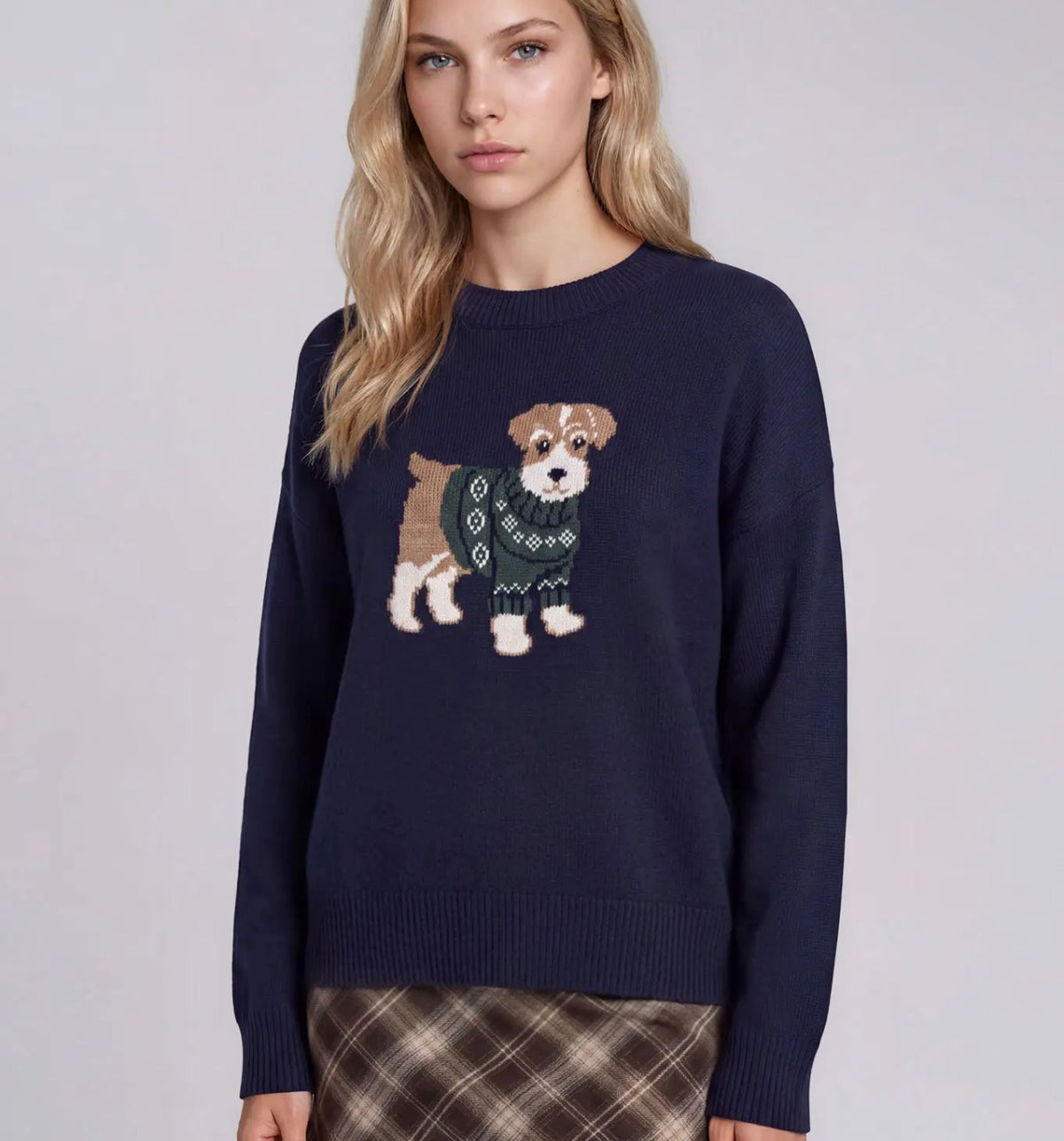 Puppy Jacquard Long Sleeve Knit
Pullover Sweater