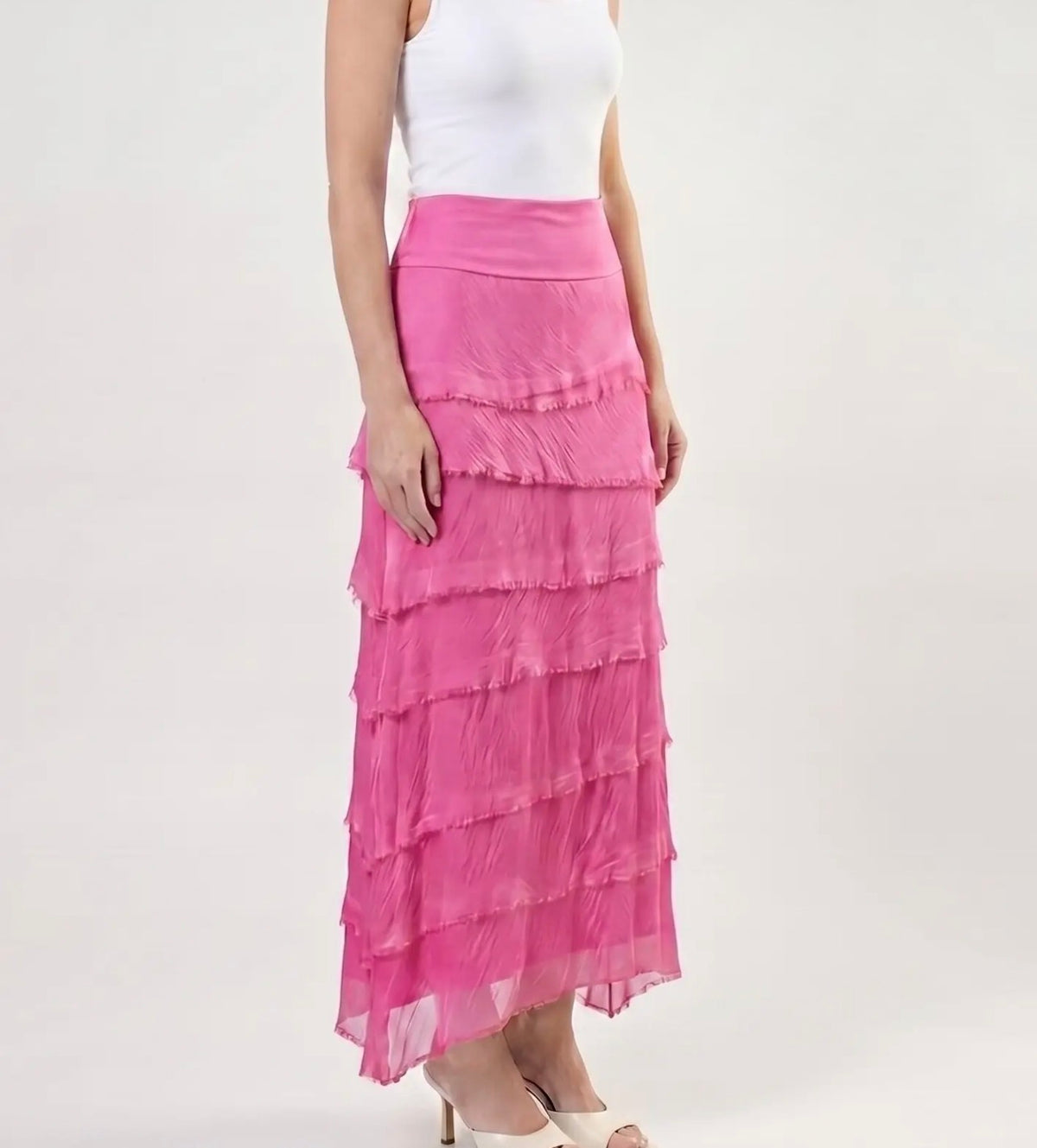 Italian Silk Ruffle Skirt (Pink)