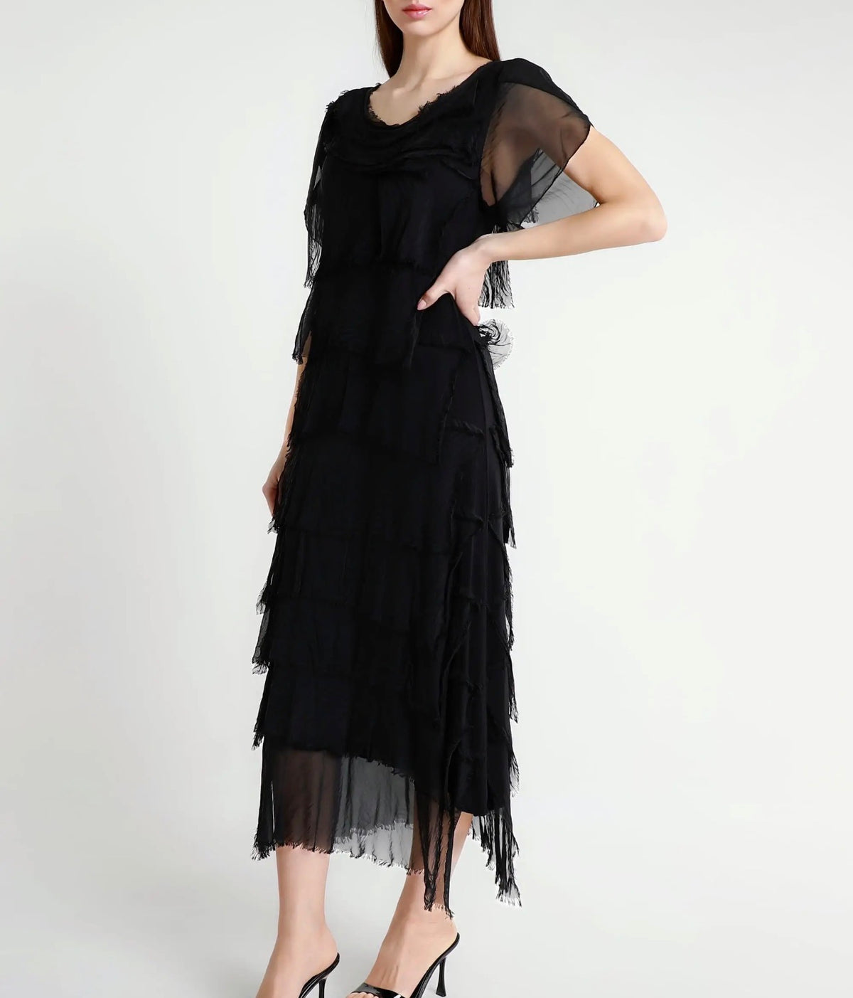Italian Silk Miriam Short Sleeve Ruffle Dress