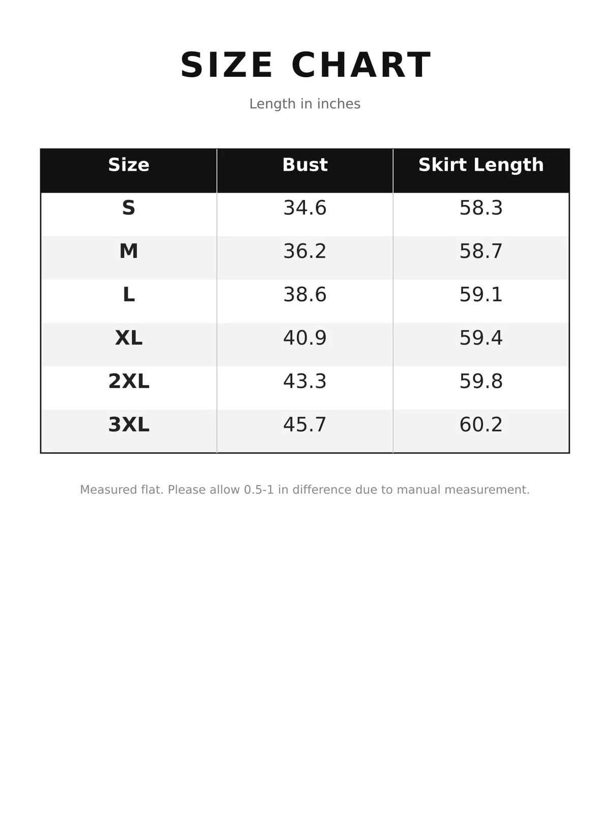 Size chart for satin cape-sleeve maxi dress plus sizes, with bust and skirt length measurements