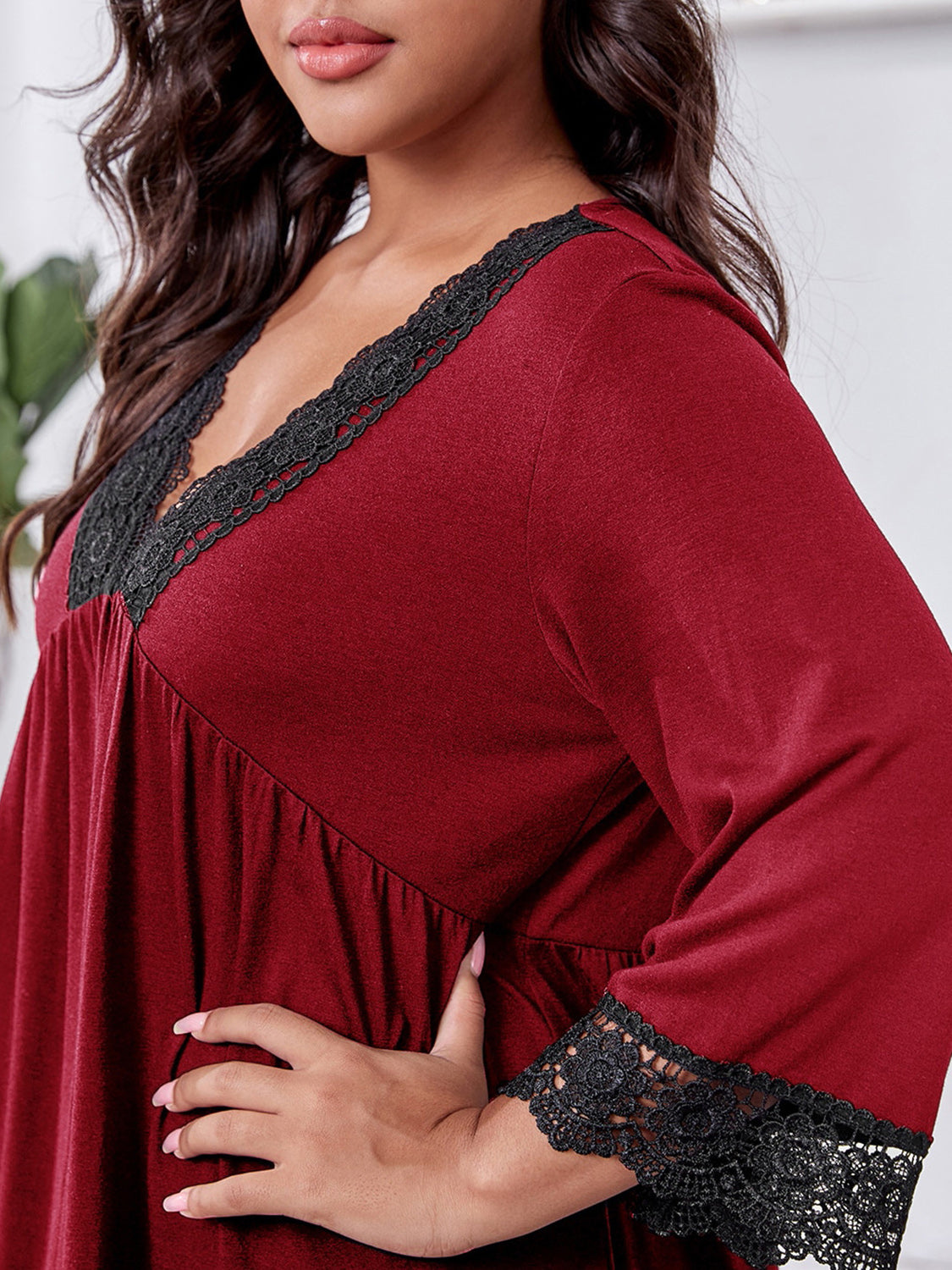 Plus Size Lace Detail V-Neck Lounge Dress