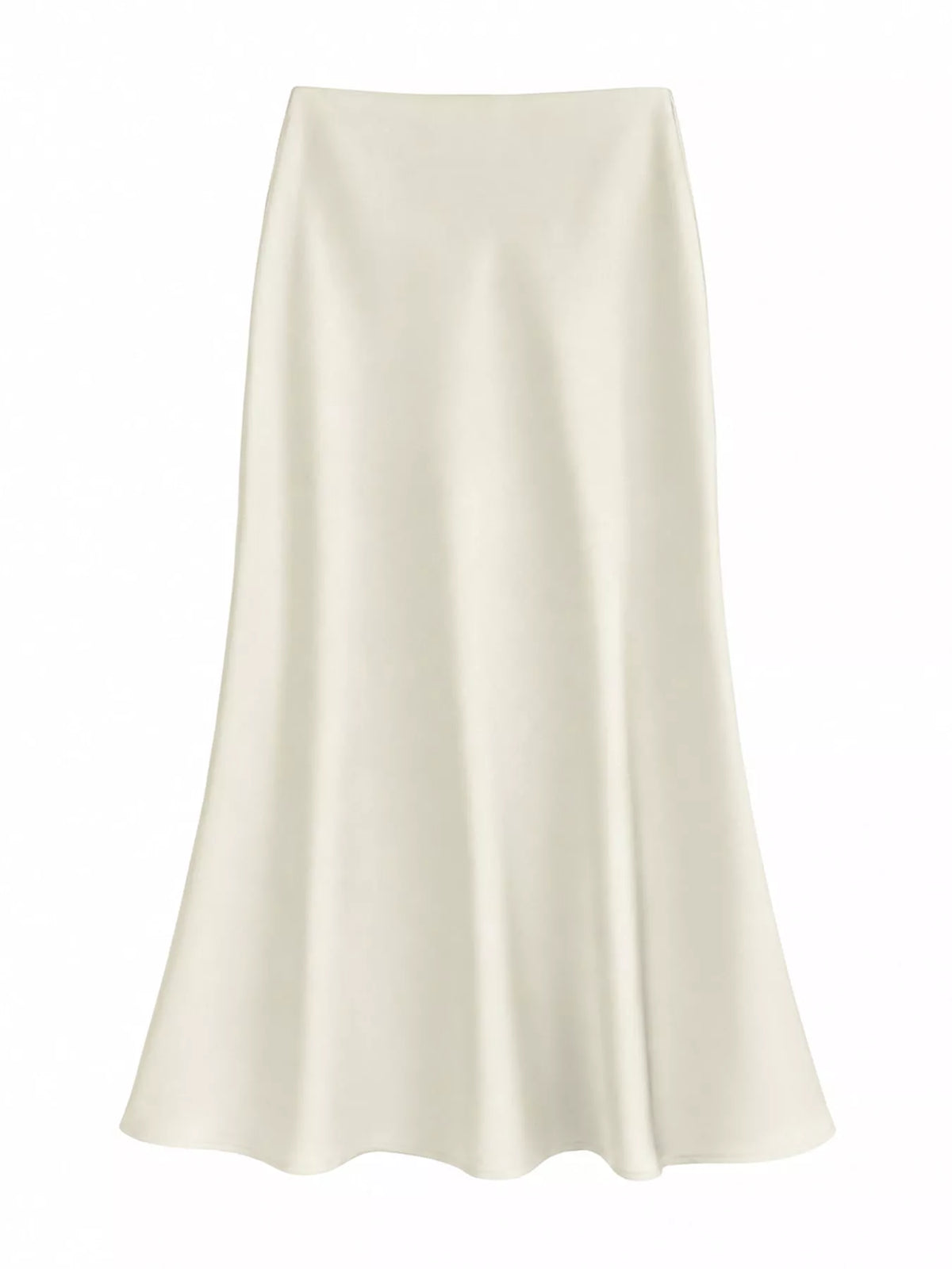 Ivory satin midi skirt with a flowing A-line silhouette