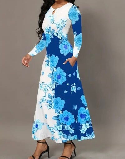 Pocketed Printed Long Sleeve Dress