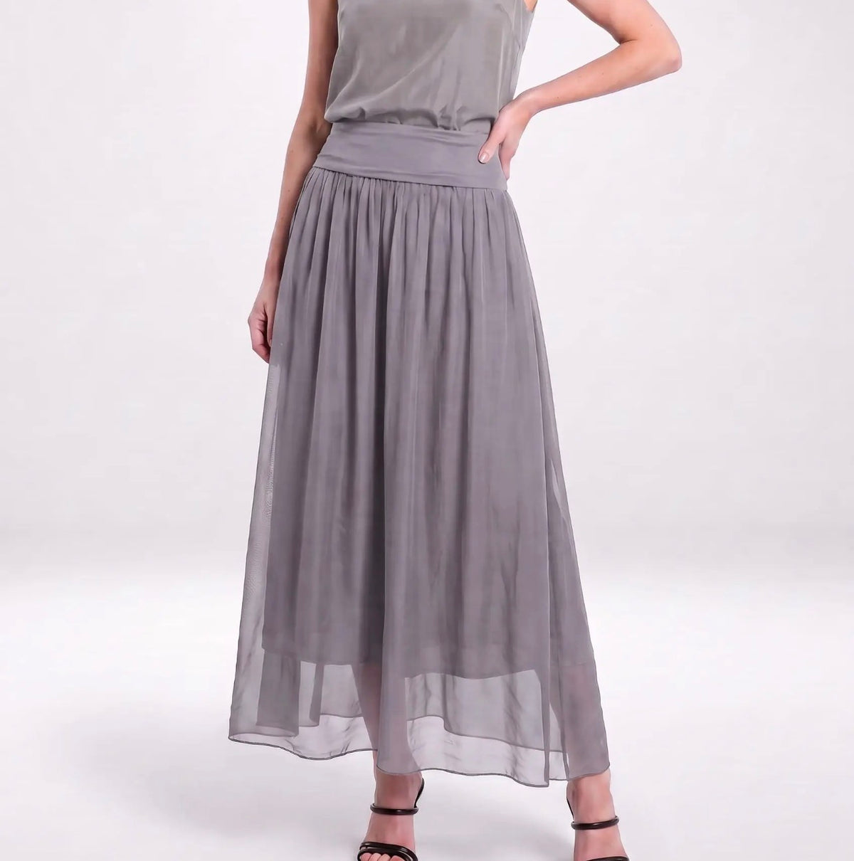 Italian Silk Foldover Waist Skirt (Taupe)