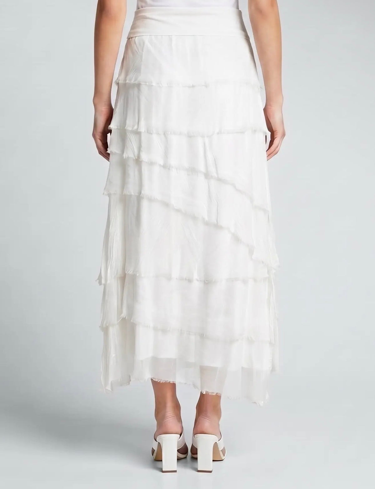 Italian Silk Ruffle Skirt (White)