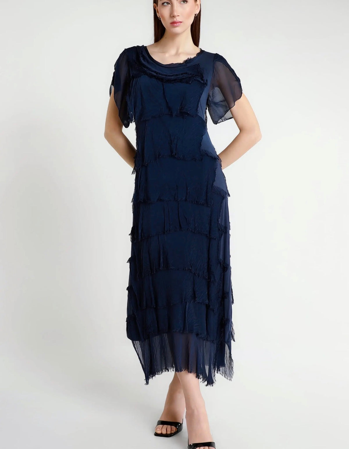 Italian Silk Miriam Short Sleeve Ruffle Dress