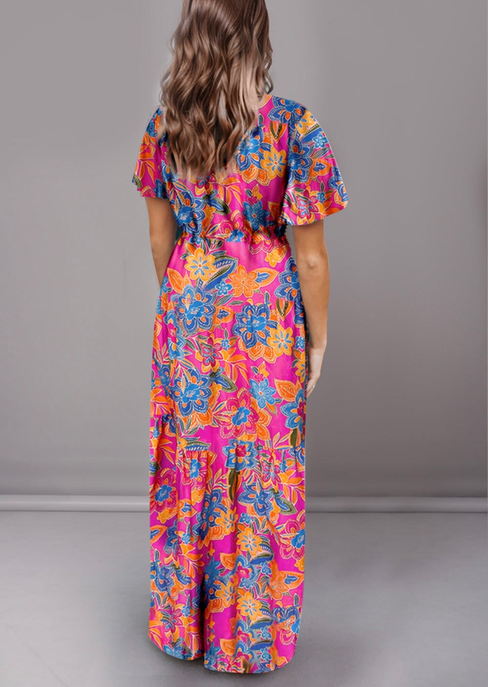 Printed Surplice Short Sleeve Maxi Dress