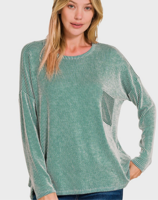 Zenana Ribbed Striped Long Sleeve T-Shirt