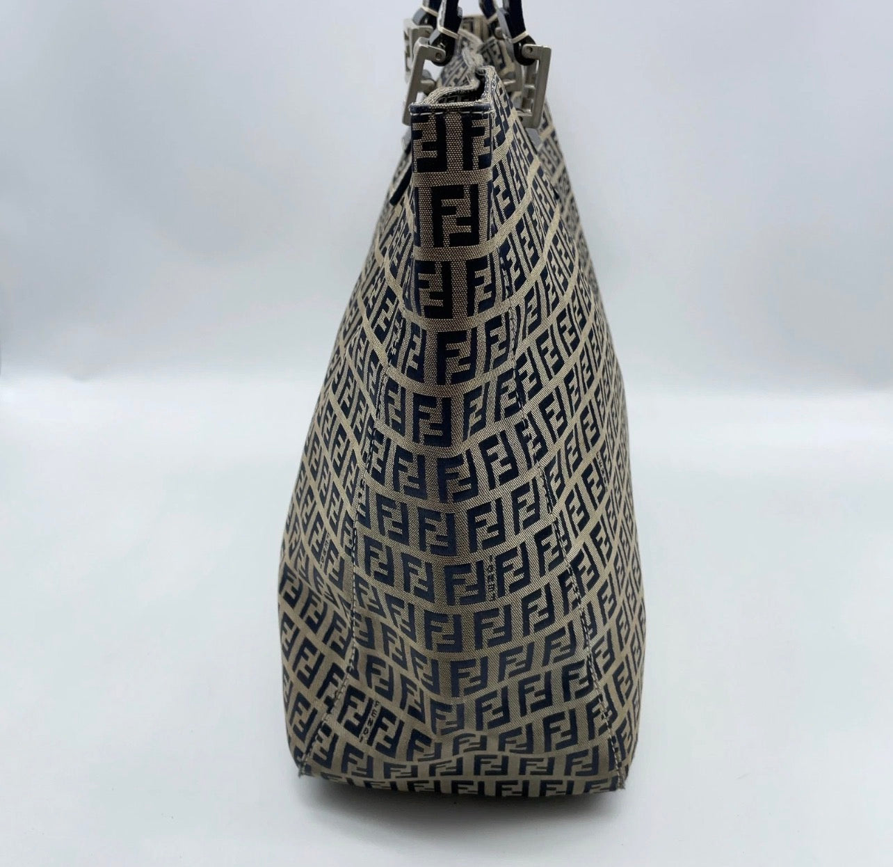 Fendi Zucca Pattern Canvas FF metal Navy Blue Tote Bag