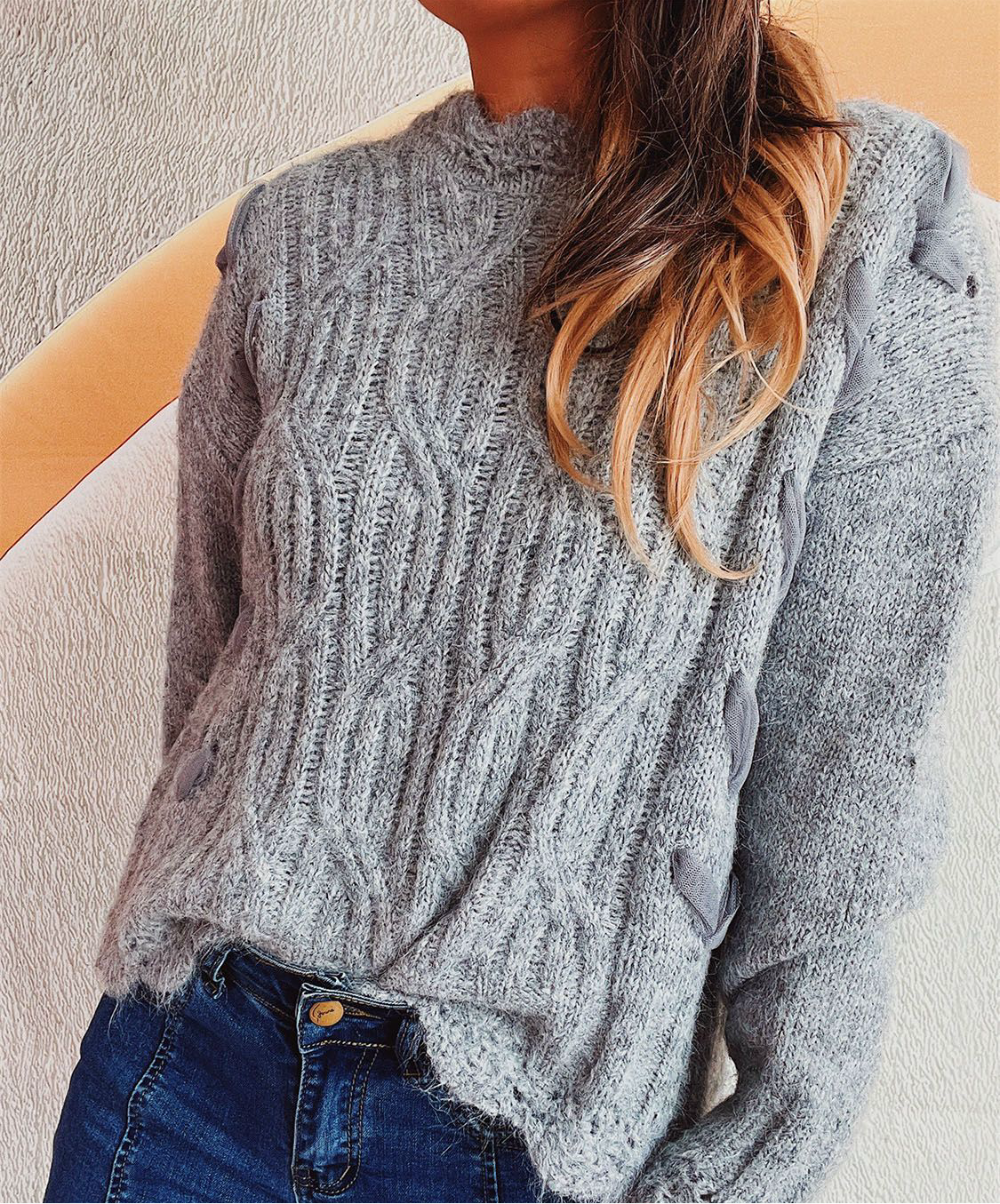 Scalloped Hem Dropped Shoulder Long Sleeve Sweater