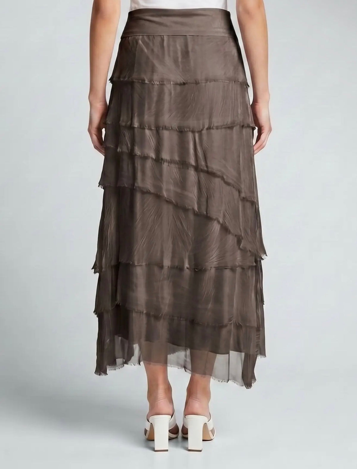 Italian Silk Ruffle Skirt (Dark Taupe)