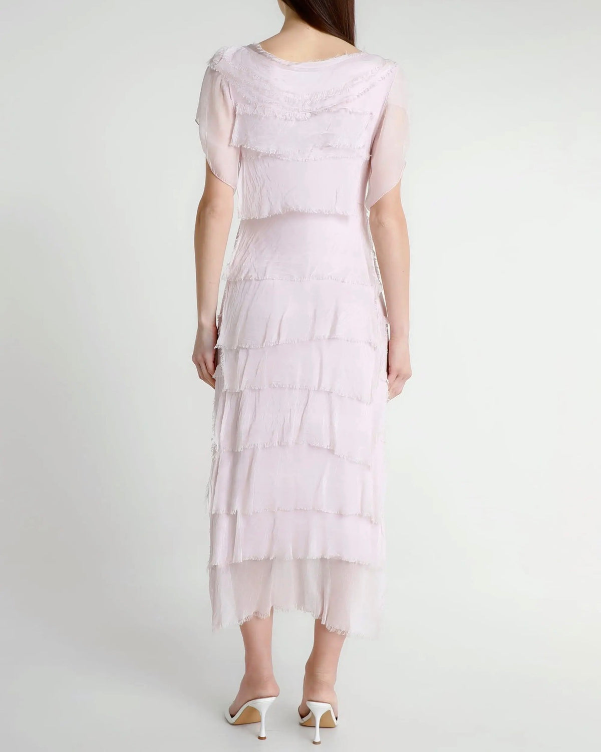 Italian Silk Miriam Short Sleeve Ruffle Dress (Blush)