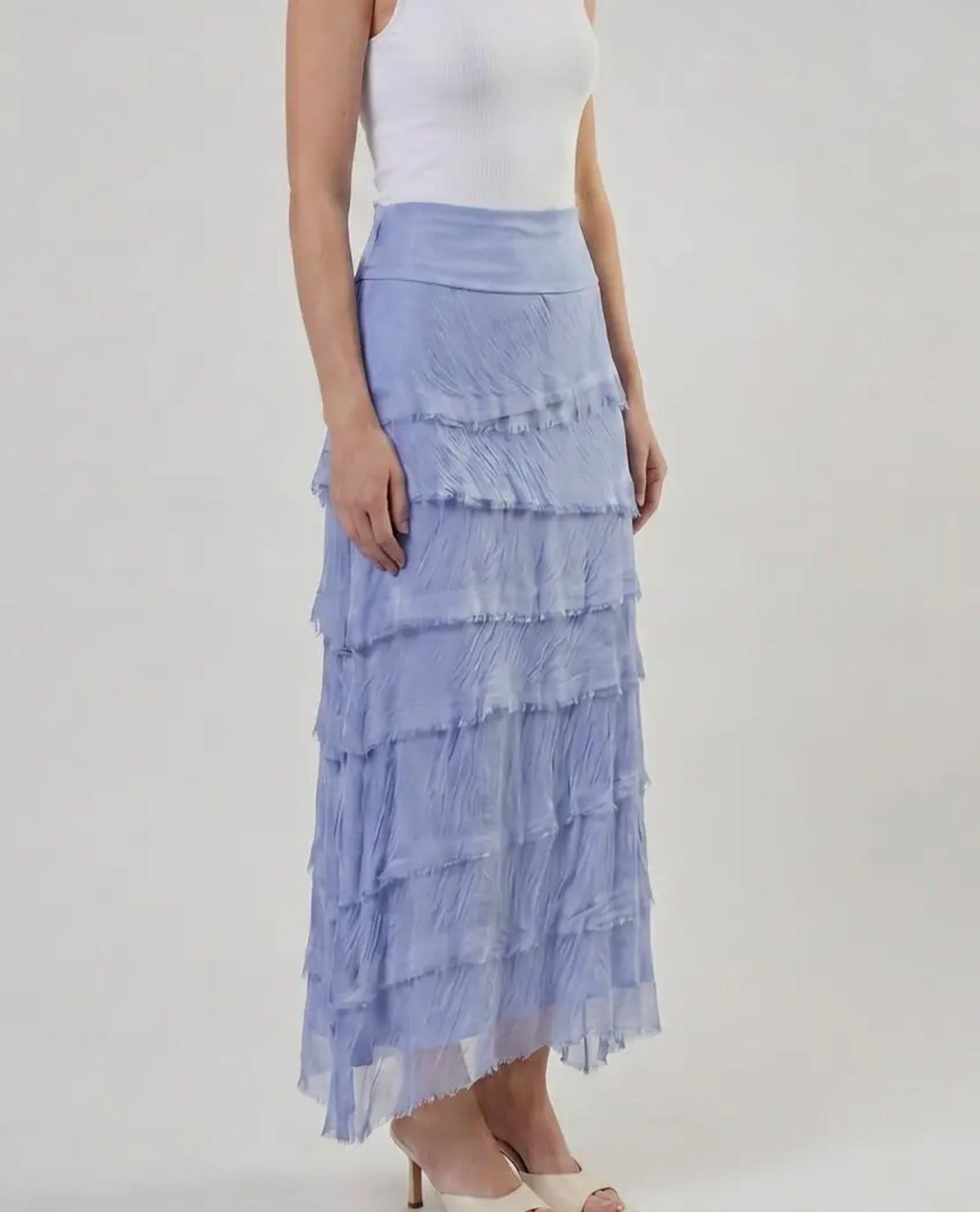 Italian Silk Ruffle Skirt (Celestial Blue)