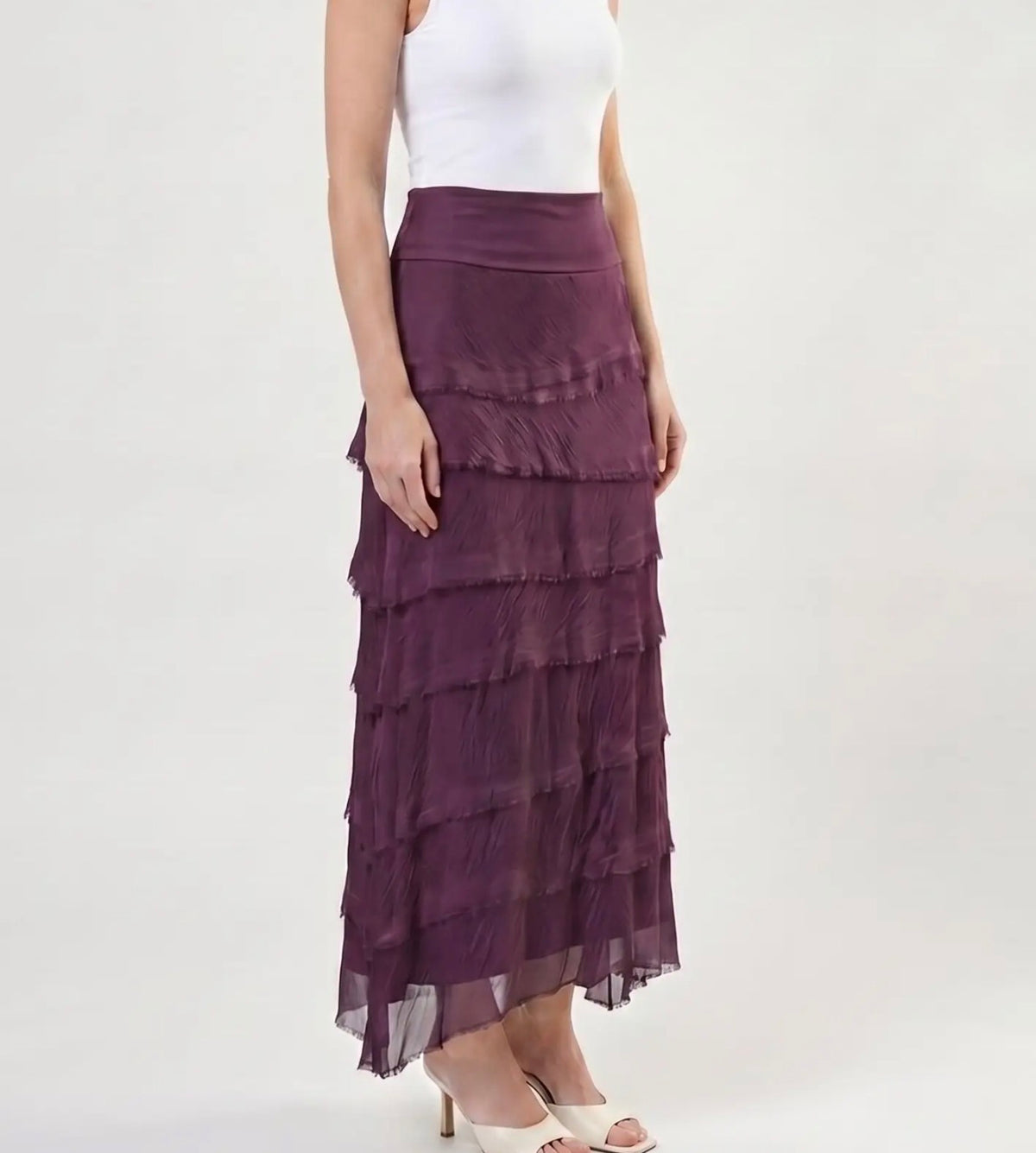 Italian Silk Ruffle Skirt (Eggplant)