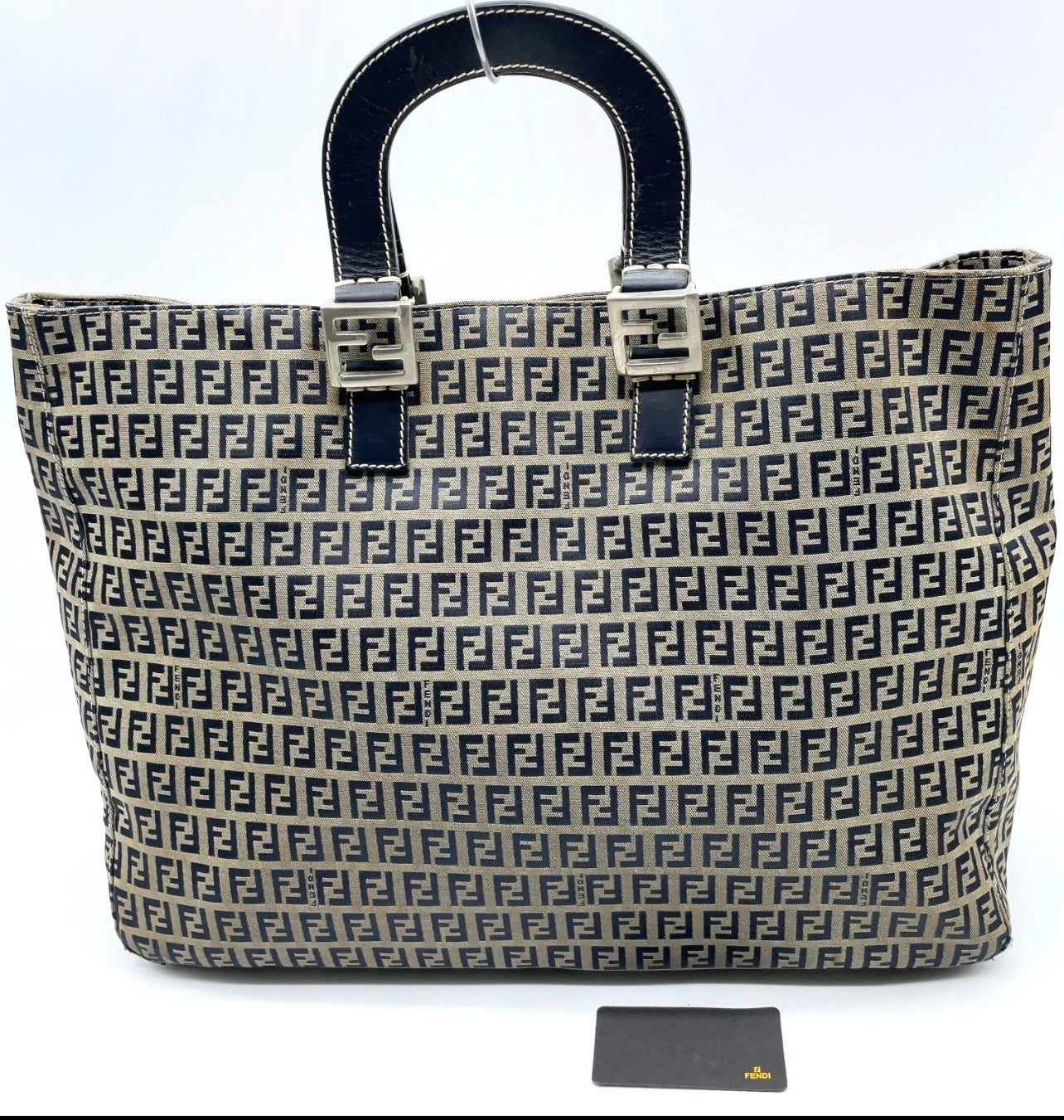 Fendi Zucca Pattern Canvas FF metal Navy Blue Tote Bag