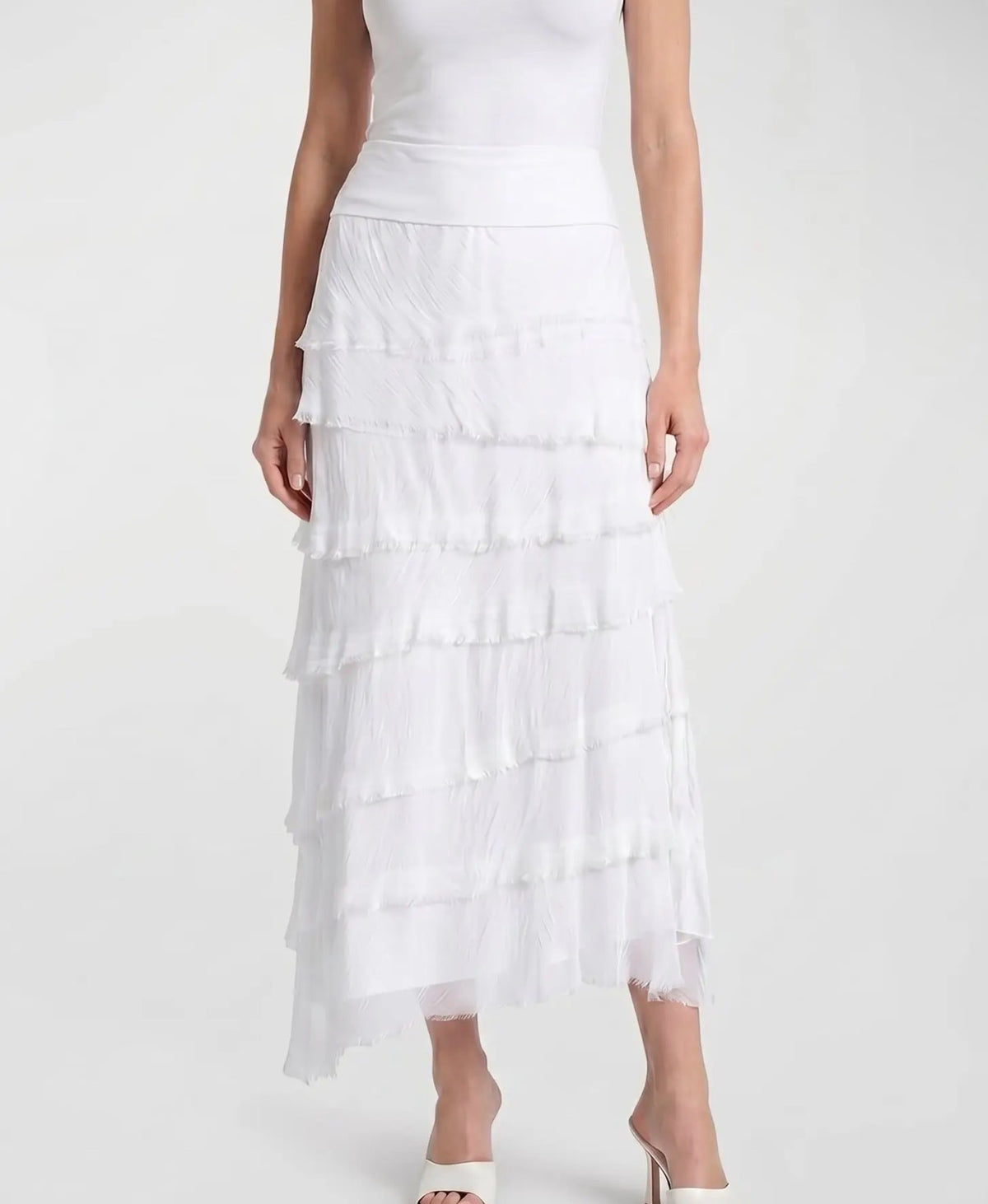 Italian Silk Ruffle Skirt (White)