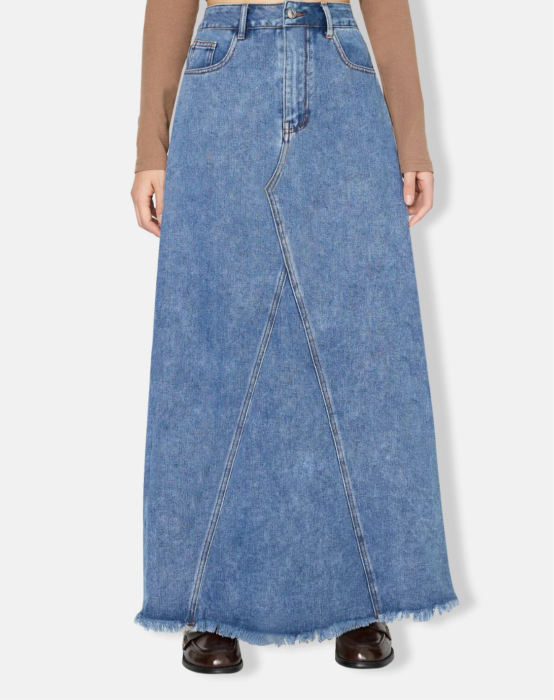 Raw Hem Maxi Denim Skirt